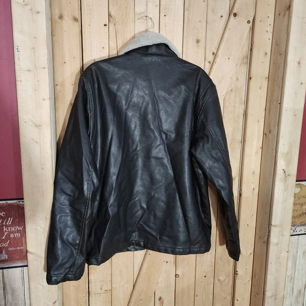 Arizona Jean Company Mens Black Faux Leather Sherpa Collar Bomber Jacket M y2k